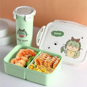Cartoon Design Plastic Bento Lunch Box with Water Bottle