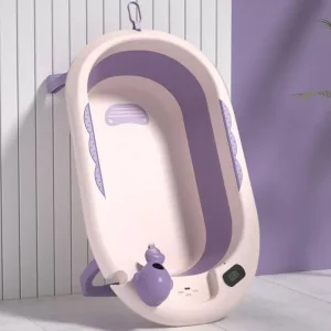 Foldable Baby Bathtub with Thermometer and Anti-Slip Design
