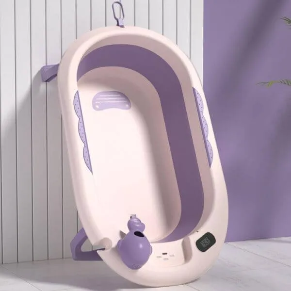 Foldable Baby Bathtub with Thermometer and Anti-Slip Design