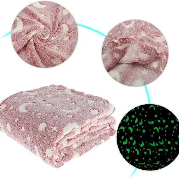 Glow in The Dark Soft Star Moon Pink Blanket - Image 5