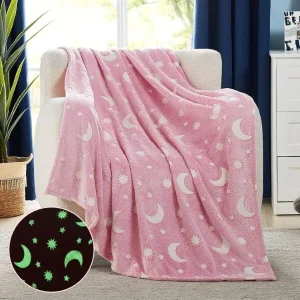 Glow in The Dark Soft Star Moon Pink Blanket
