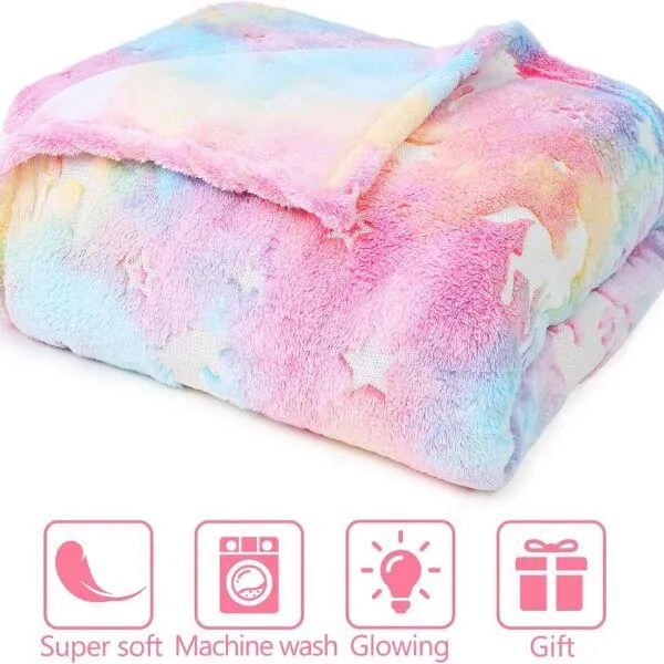 Glow in The Dark Unicorn Colorful Throw Blanket - Image 3