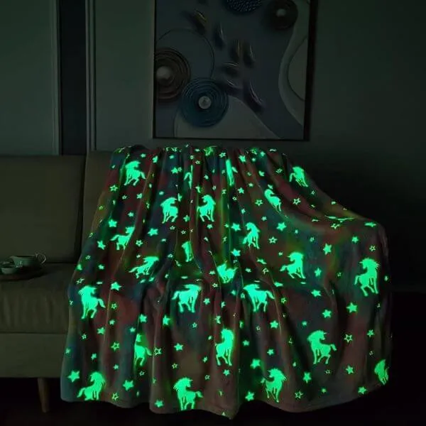Glow in The Dark Unicorn Colorful Throw Blanket - Image 2