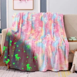 Glow in The Dark Unicorn Colorful Throw Blanket