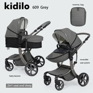 2 in 1 Kidilo 609 Egg Stroller with Bassinet + Nappy Bag (Grey)